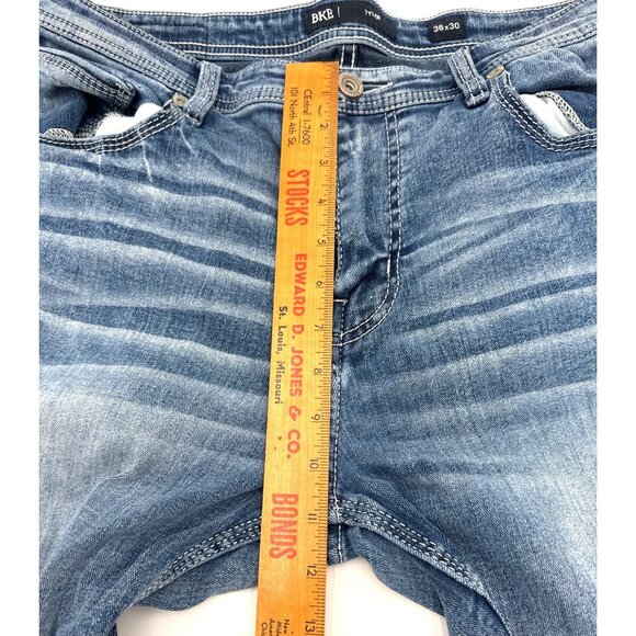 BKE Men's Tyler Relaxed Fit Jeans 36x30 Stretch Thick Stitch Whiskered - Picture 10 of 13